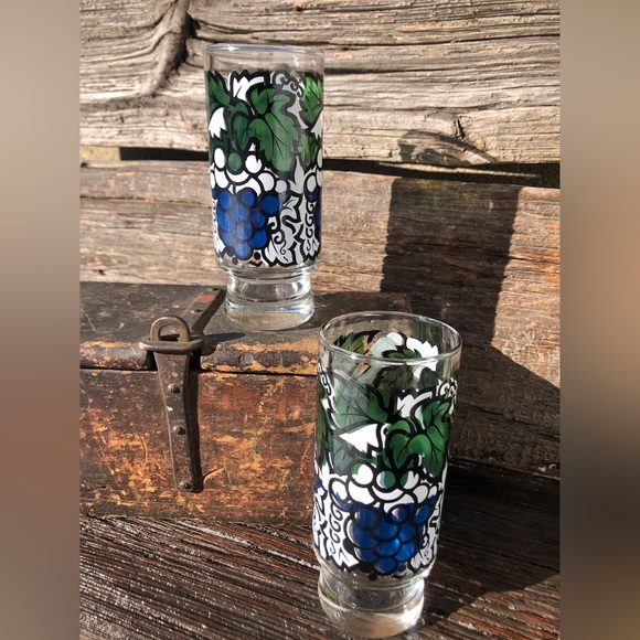 Vintage Libbey Grapes glasses Retro Swanky swigs Glassware Blue Green White Vtg - Picture 3 of 11